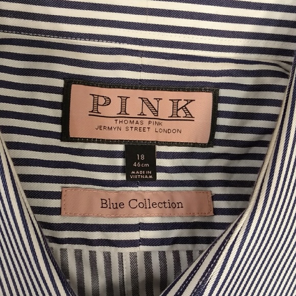 Thomas Pink Dress Shirt Blue Collection Cotton 18 - Picture 6 of 8